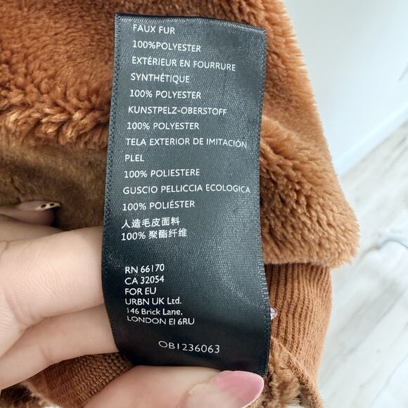 BDG Urban Outfitters Fuzzy Cropped 1/4 Zip Jacket with Hood Teddy Brown Size XS - Picture 6 of 6